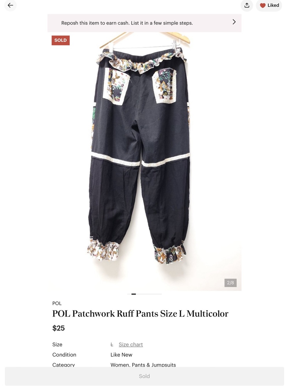 POL Patchwork Ruff Pants Size L Multicolor - Picture 6 of 9